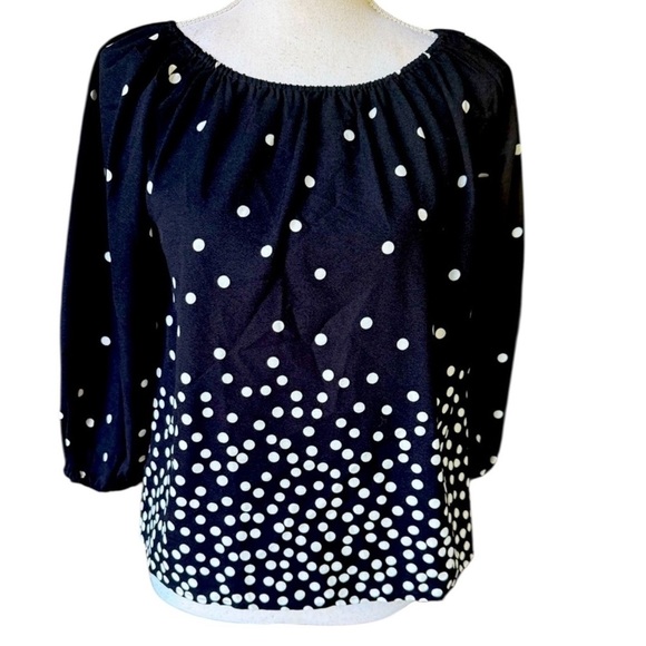 Ann Taylor factory petite XSP NWOT crewneck long sleeve black and white polkadot - Picture 1 of 7